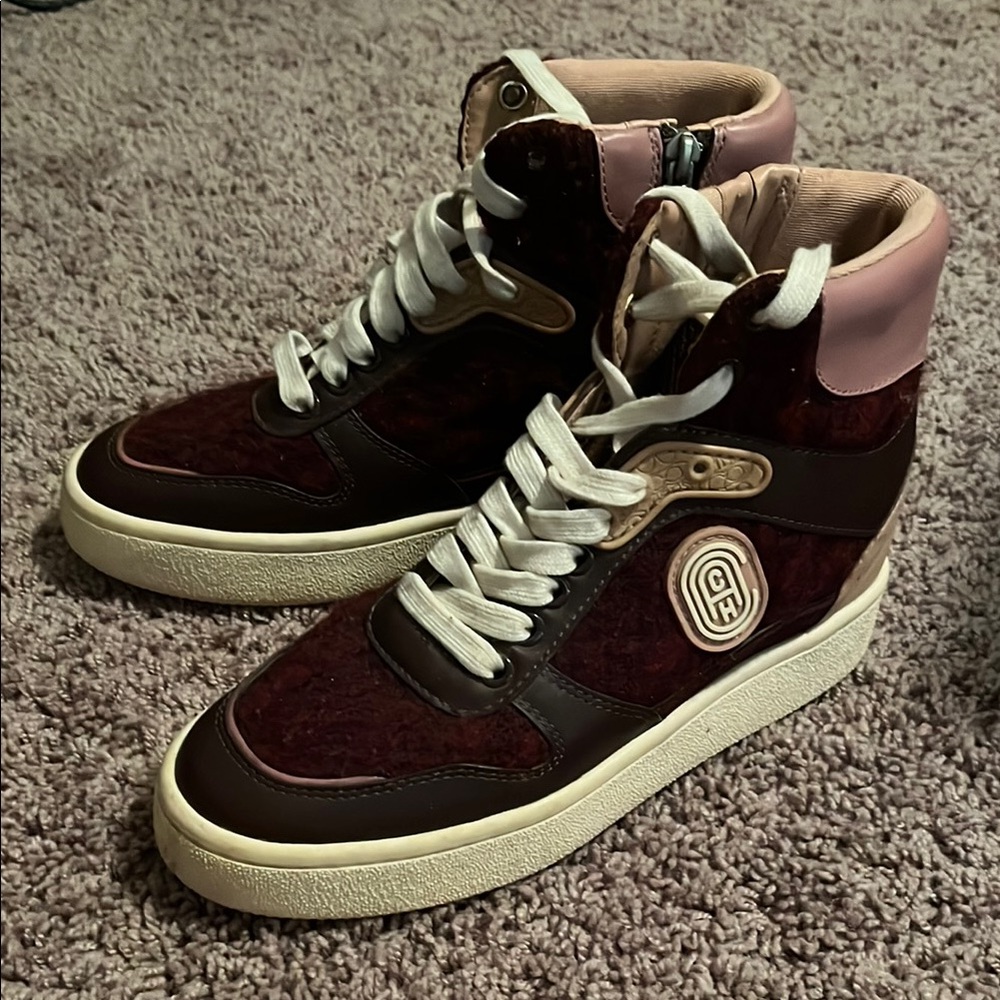 Coach Burgundy and Cream Sneakers with wool Finish